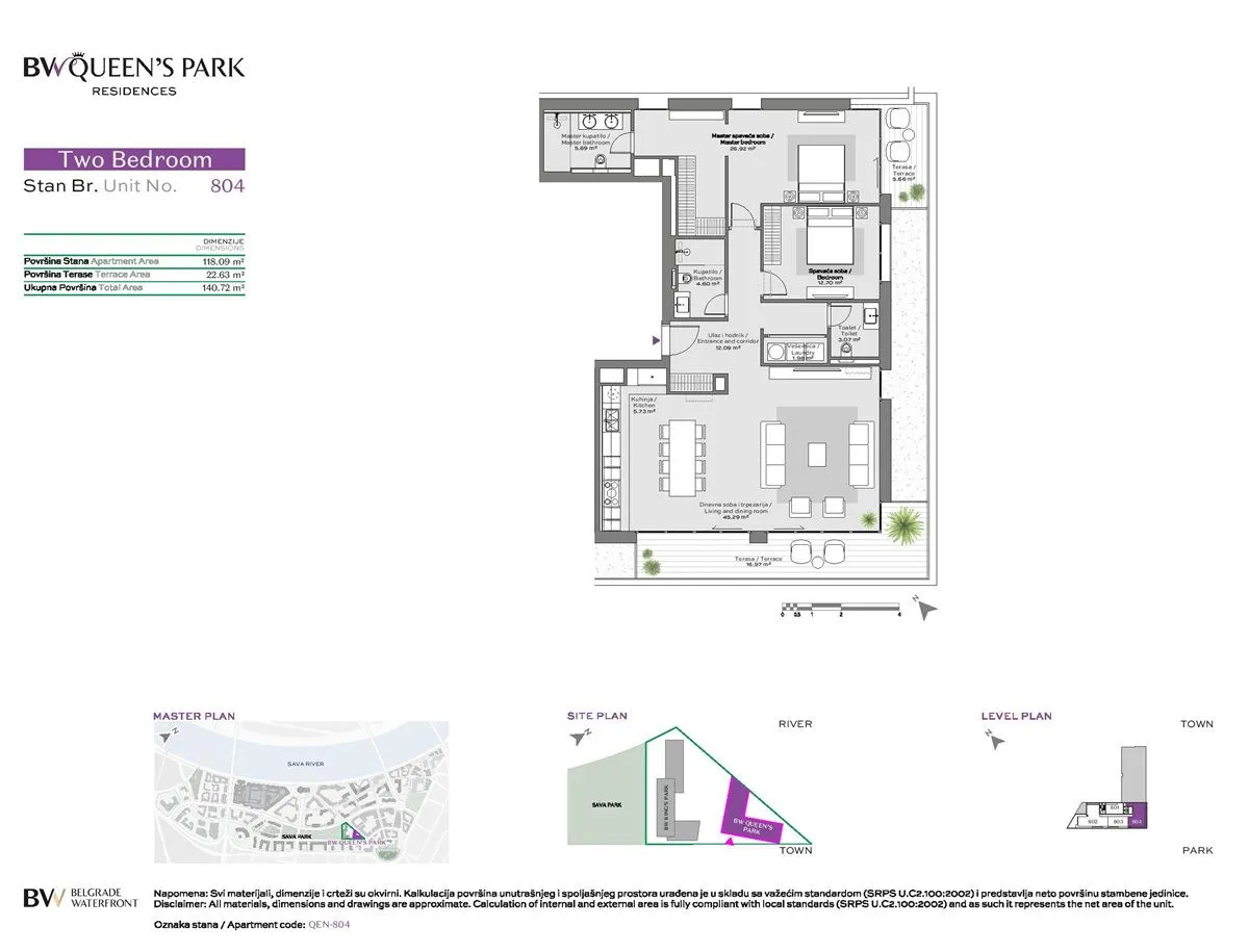 Sale, three bedroom apartment, 141m², Beograd Na Vodi, Beograd