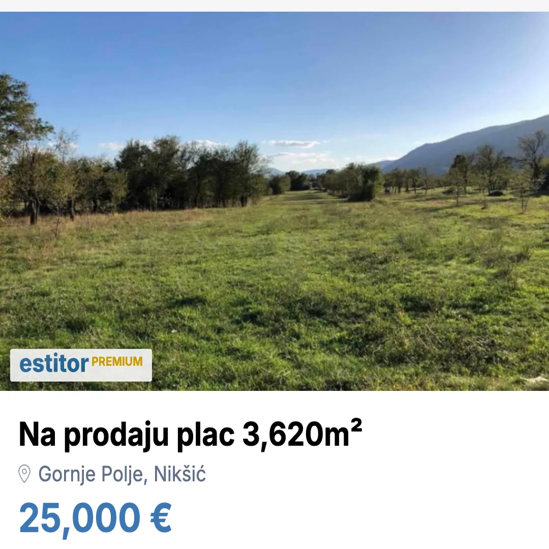 Prodaja, plac, 3620m², Gornje Polje, Nikšić