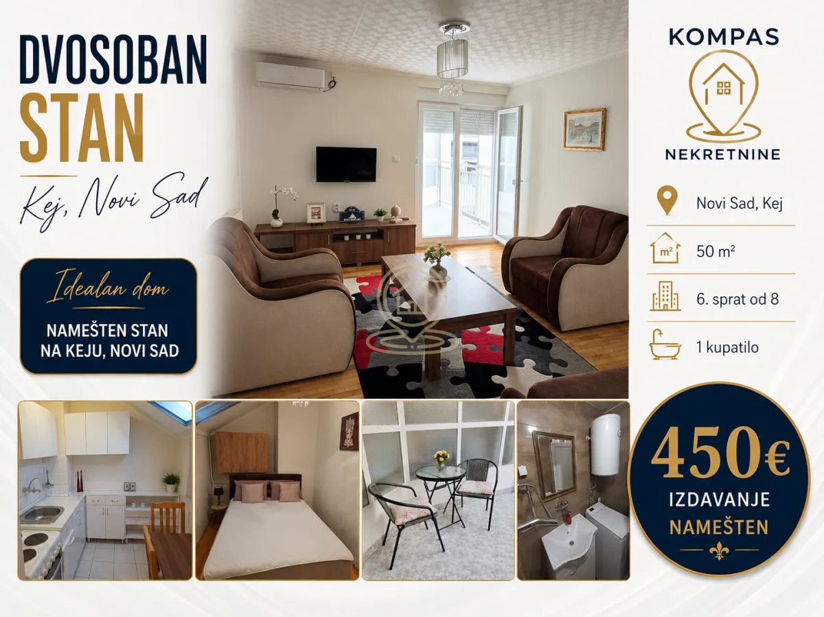 Rent, two bedroom apartment, 50m², Kej, Novi Sad Sve Podlokacije