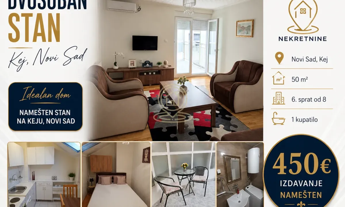 Rent, two bedroom apartment, 50m², Kej, Novi Sad Sve Podlokacije