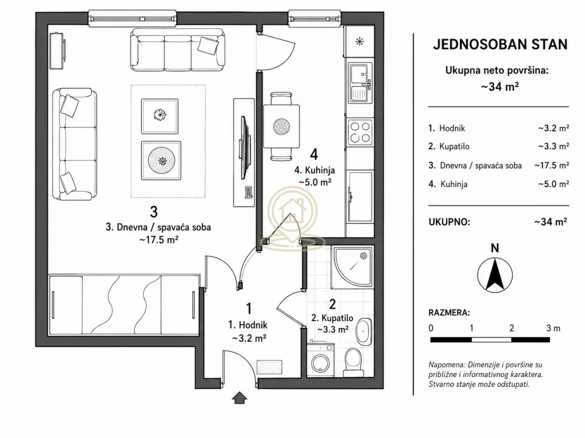 Sale, one bedroom apartment, 34m², Centar, Kragujevac