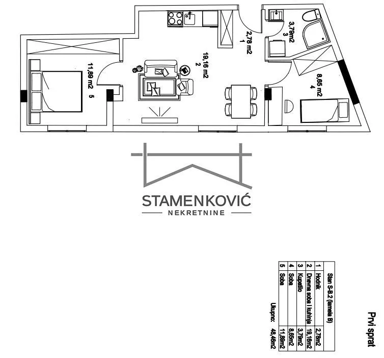 Sale, two bedroom apartment, 48m², Salajka, Novi Sad Sve Podlokacije