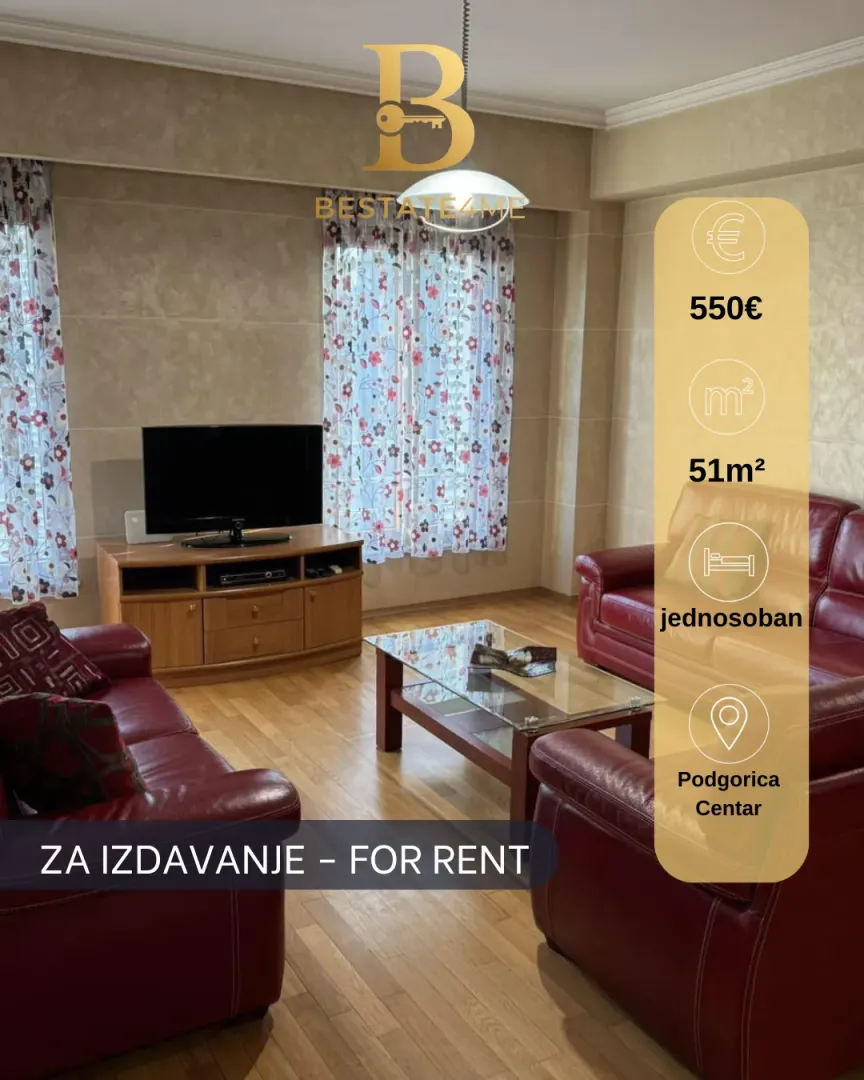 Rent, one bedroom apartment, 51m², Centar, Podgorica