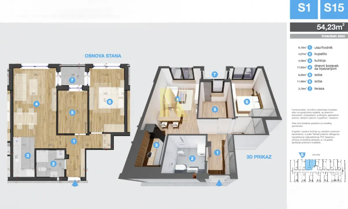 Sale, two bedroom apartment, 54m², Telep, Novi Sad Sve Podlokacije