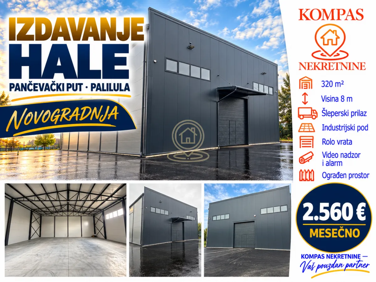 Exterior and interior of a newly built warehouse with industrial flooring and roller doors.