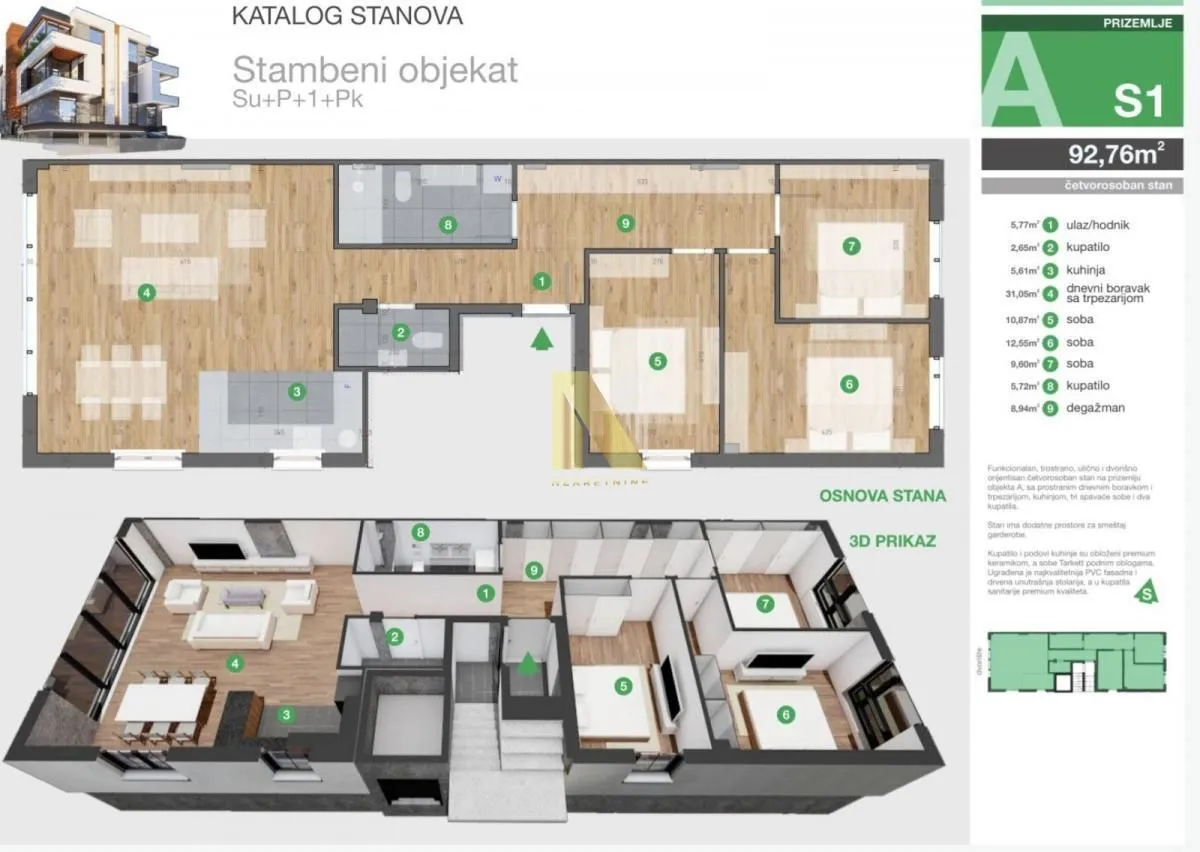 Prodaja, četvorosoban stan, 93m², Sremska Kamenica, Petrovaradin