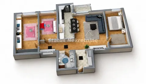 Trodimenzionalni plan stana sa nameštajem i rasporedom prostorija. - image 10