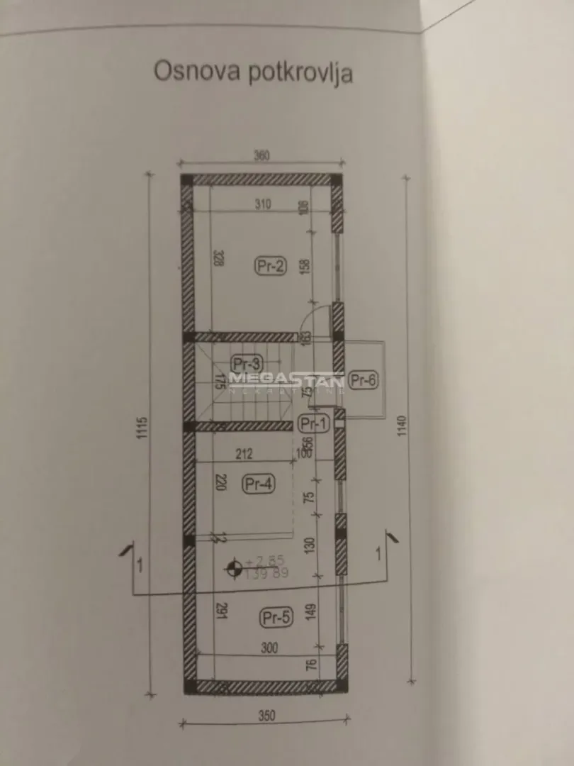Osnova potkrovlja sa dimenzijama prostorija.