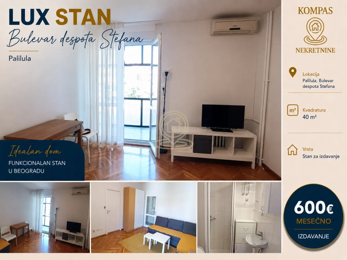 Rent, two bedroom apartment, 40m², Palilula Sve Podlokacije, Beograd