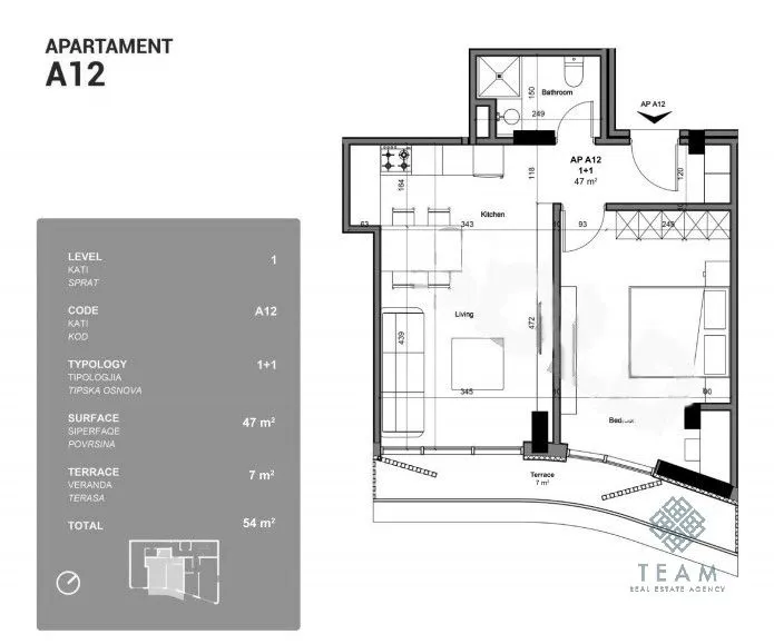 Sale, one bedroom apartment, 56m², Liman, Ulcinj