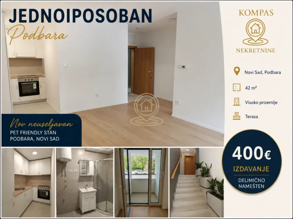 Rent, one bedroom apartment, 42m², Podbara, Novi Sad Sve Podlokacije