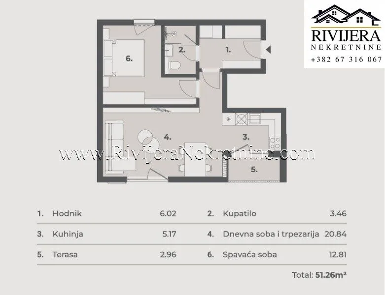 Sale, one bedroom apartment, 51m², Tivat, Crna Gora