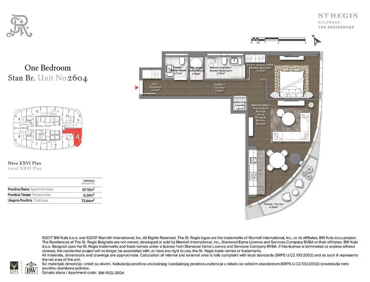 Sale, two bedroom apartment, 73m², Beograd Na Vodi, Beograd
