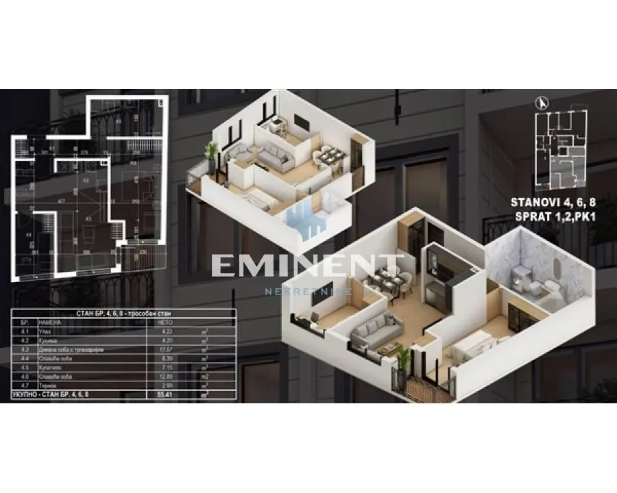 Sale, apartment, 55m², Lekino Brdo, Voždovac Sve Podlokacije