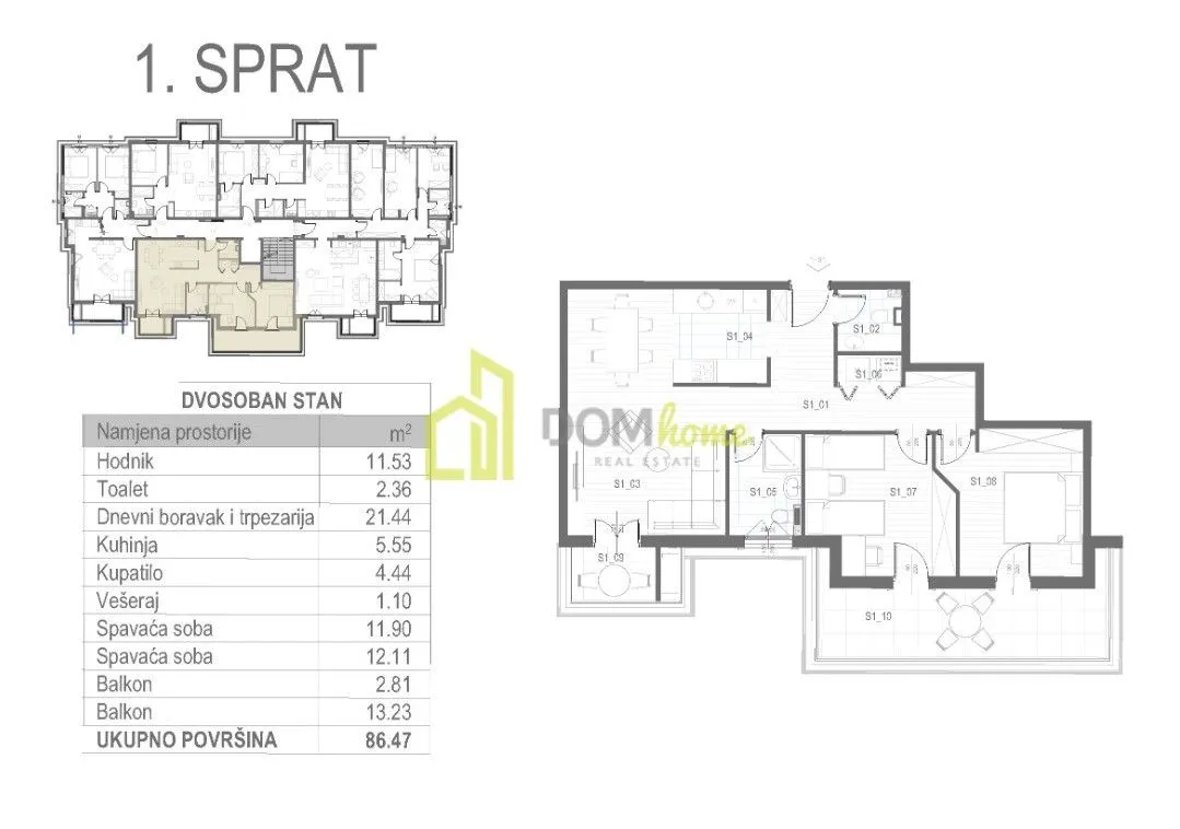 Prodaja, dvosoban stan, 86m², Tološi, Podgorica