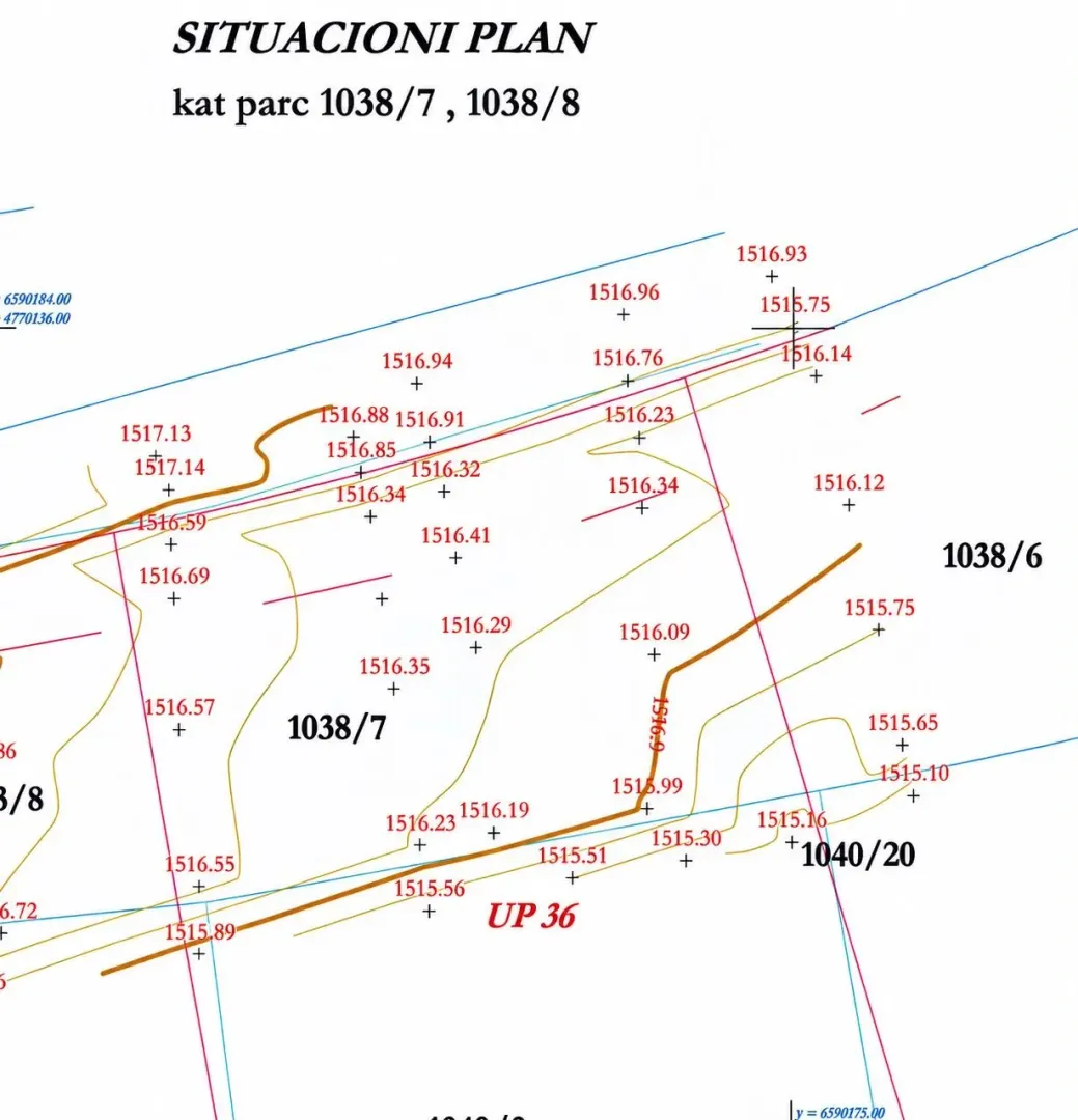 Situacioni plan katastarskih parcela sa ucrtanim granicama.