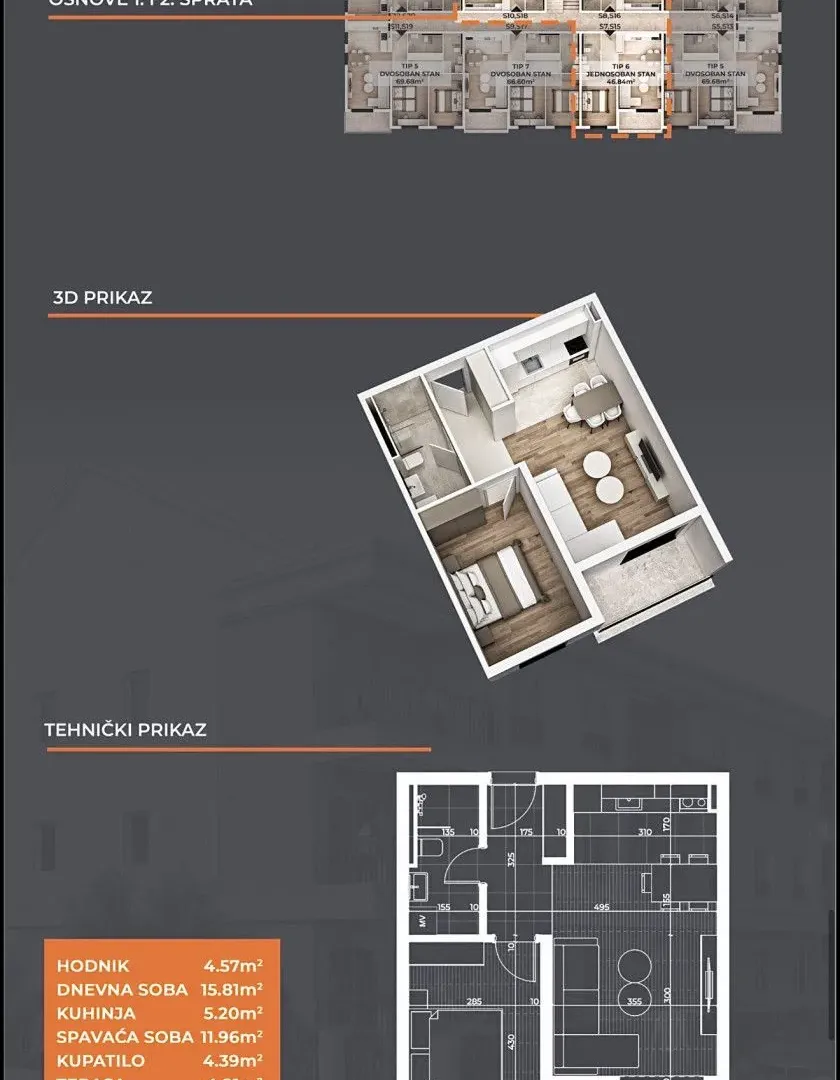 Prodaja, jednosoban stan, 47m², Gornja Gorica, Podgorica