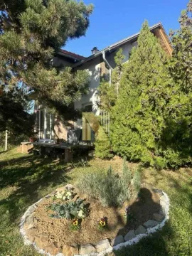 Pogled na dvorište i fasadu kuće okružene zelenilom. - image 32