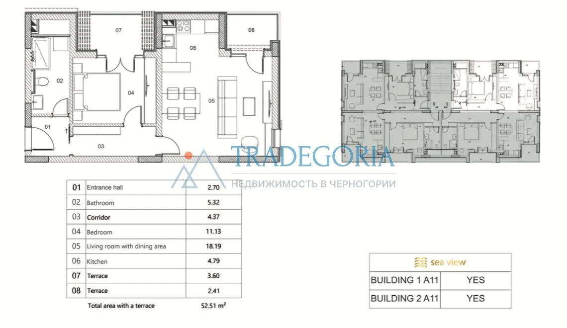 Prodaja, jednosoban stan, 53m², Risan, Kotor