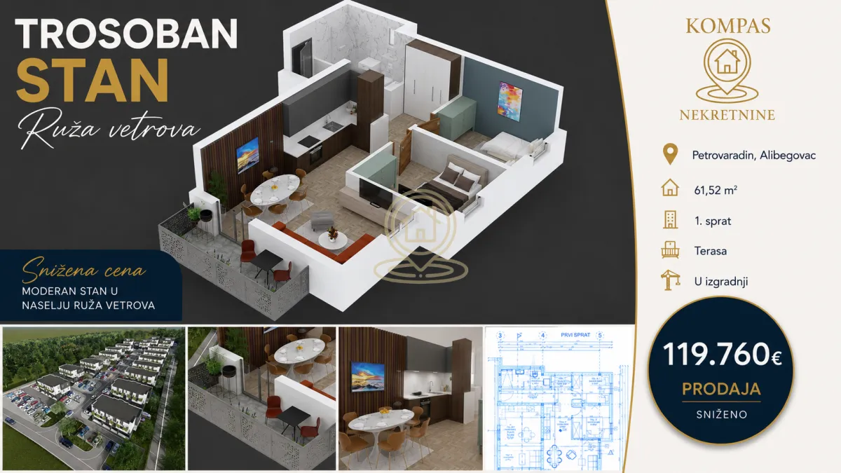 Prodaja, trosoban stan, 61m², Alibegovac, Petrovaradin