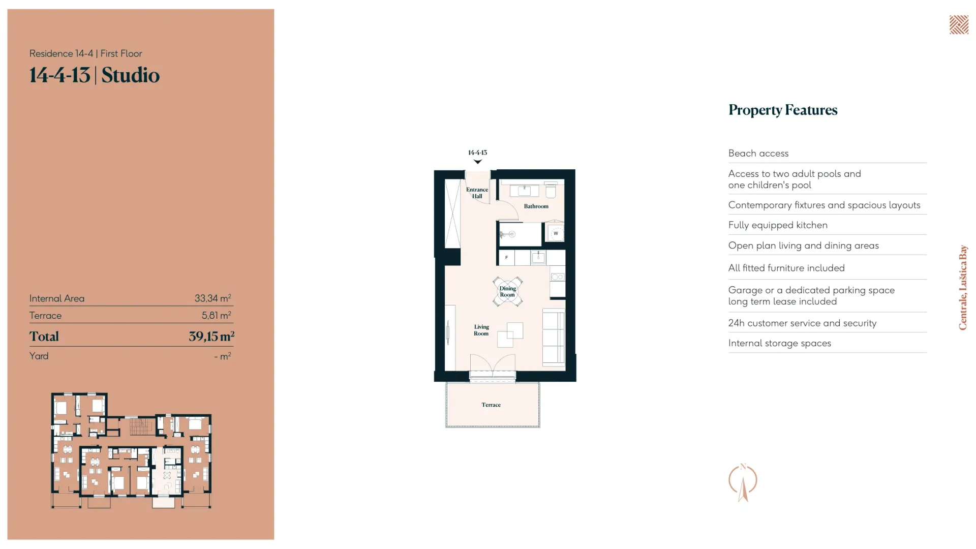 Prodaja, garsonjera, 39m², Luštica Bay, Tivat