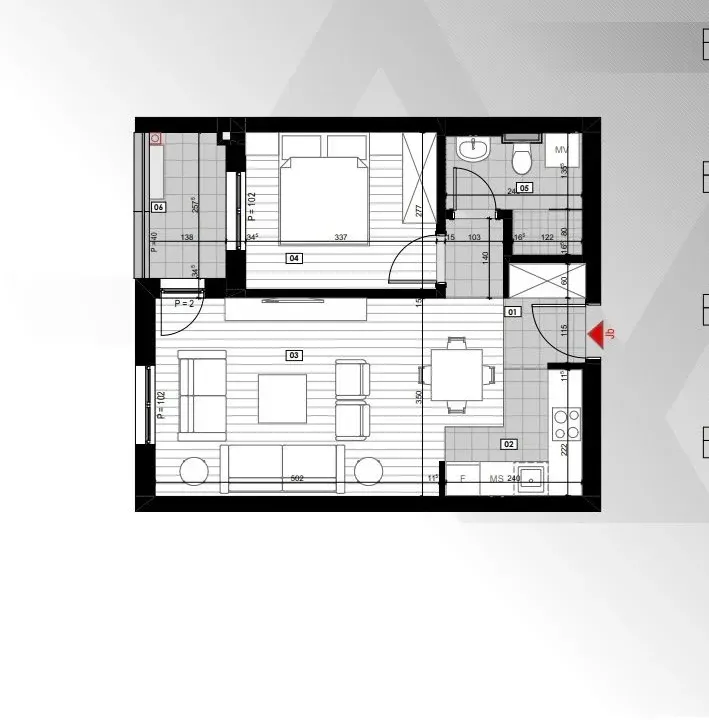 Prodaja, jednosoban stan, 46m², Stari Aerodrom, Podgorica