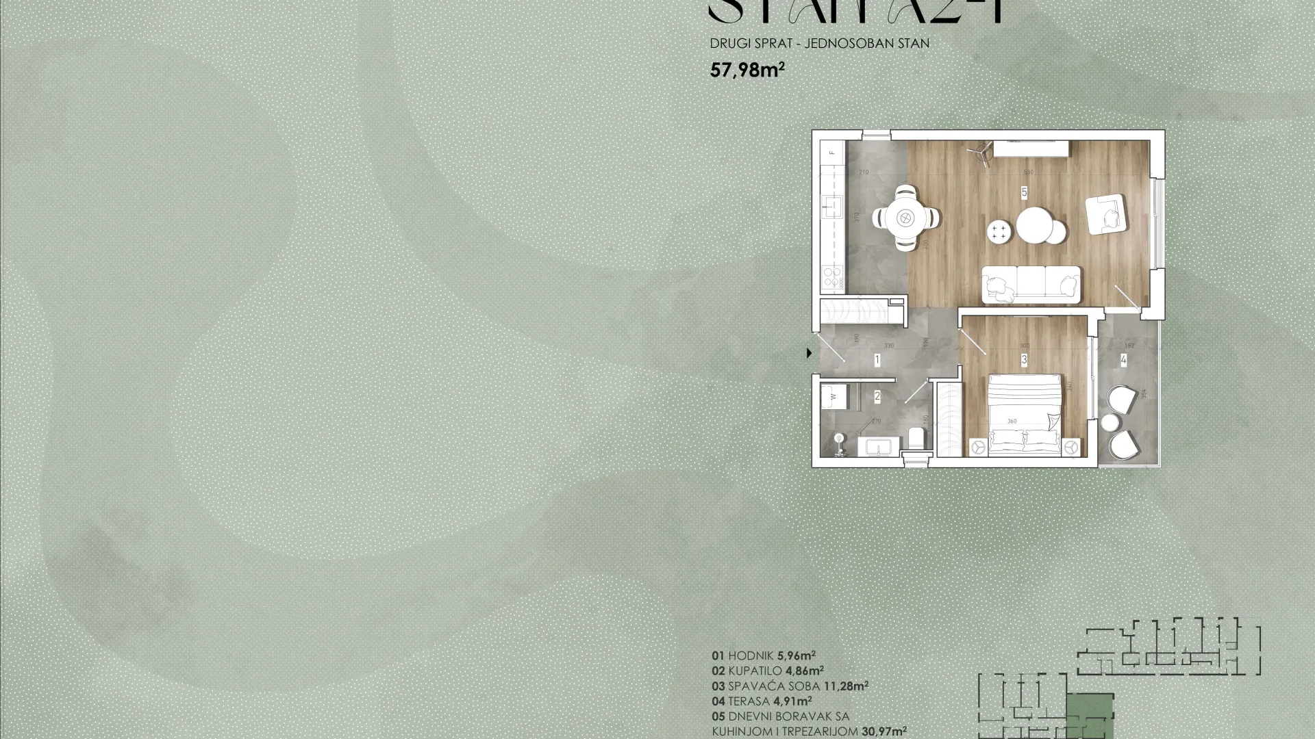 Prodaja, jednosoban stan, 58m², Radanovići, Kotor