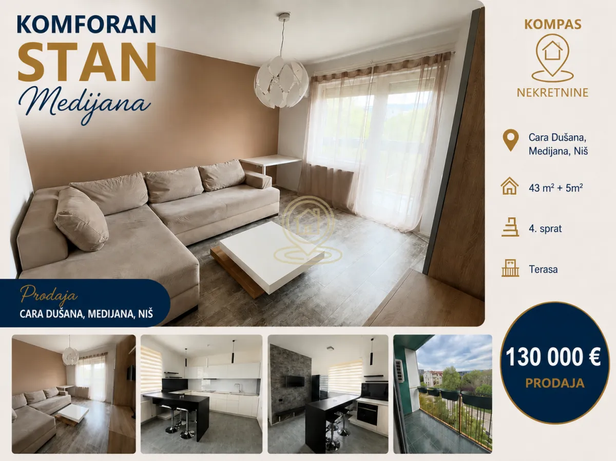 Prodaja, jednosoban stan, 43m², Medijana, Niš