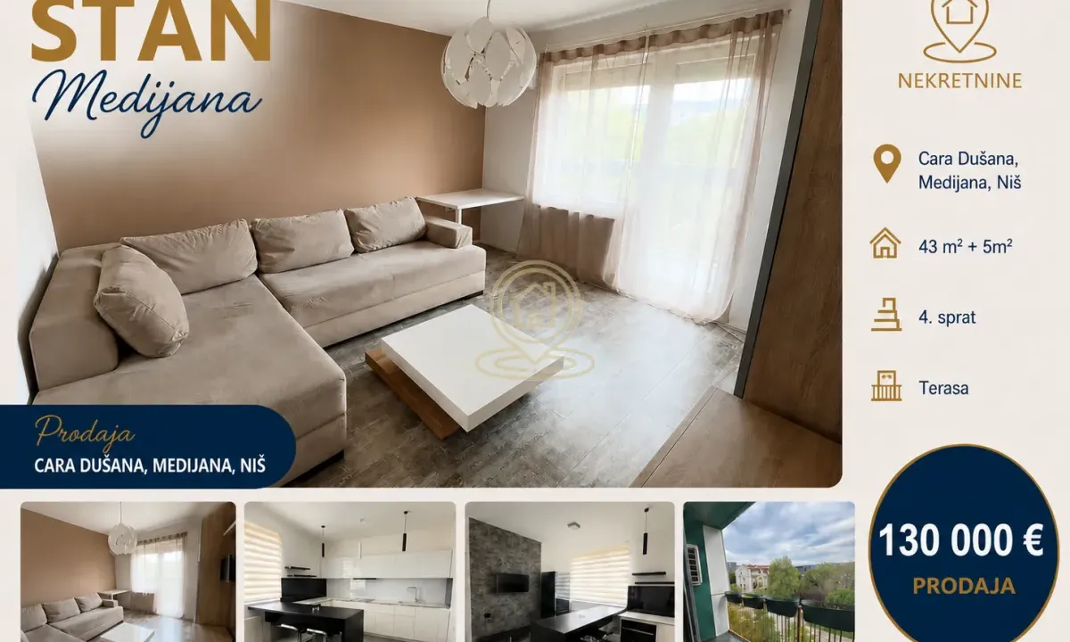 Sale, one bedroom apartment, 43m², Medijana, Niš