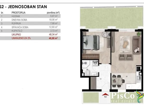 Prodaja, jednosoban stan, 47m², Momišići, Podgorica - image 4
