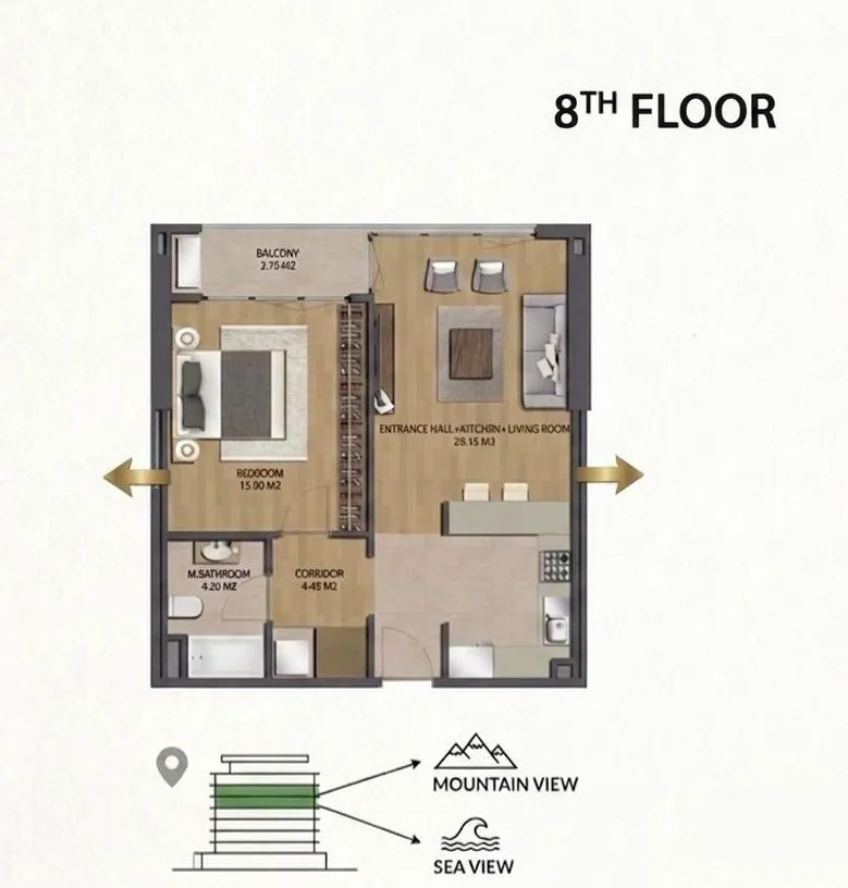 Sale, one bedroom apartment, 55m², Bjeliši, Bar