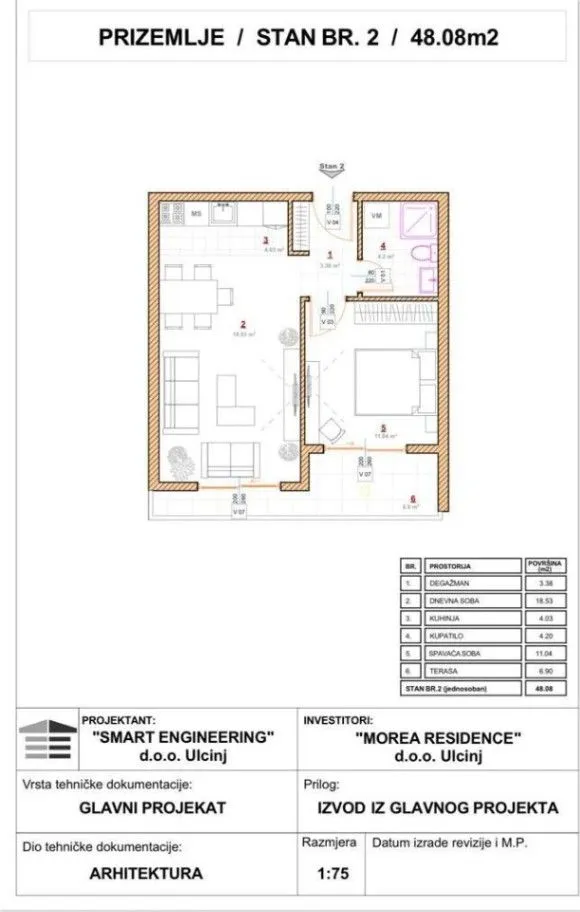 Sale, one bedroom apartment, 48m², Pinješ, Ulcinj
