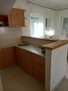 Manja kuhinja sa drvenim elementima i šankom. - image 15