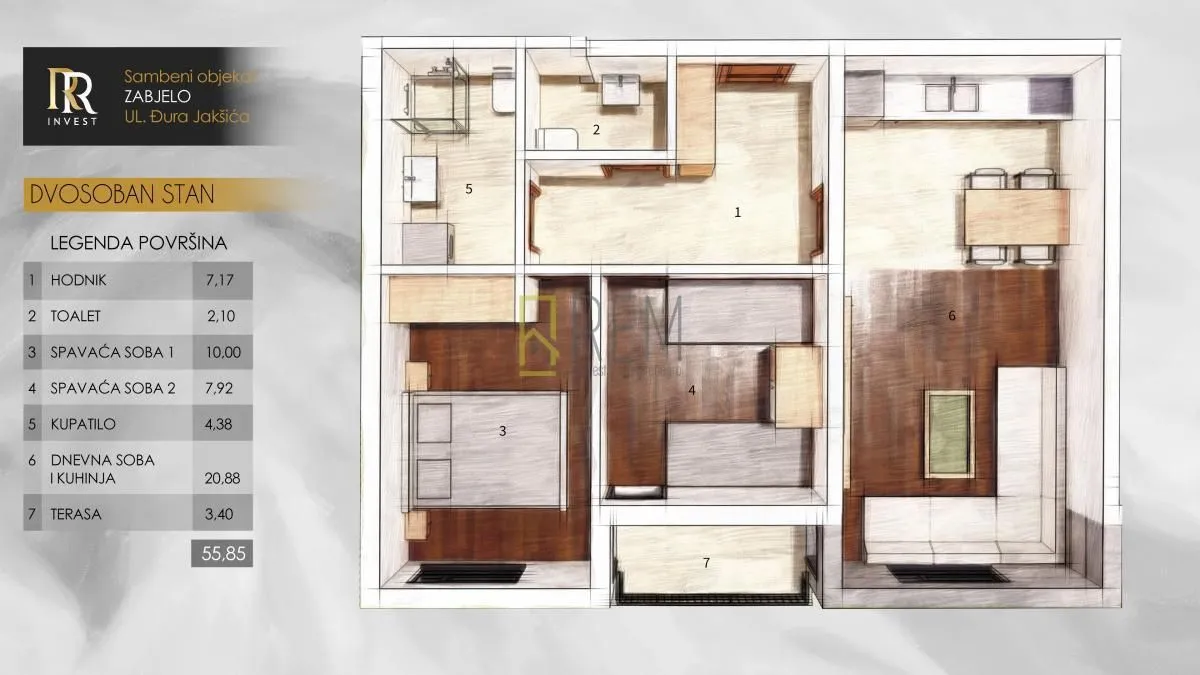 Prodaja, dvosoban stan, 56m², Zabjelo, Podgorica