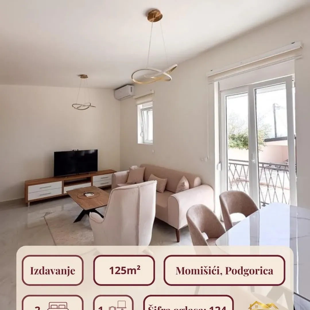 Izdavanje, dvosoban stan, 125m², Momišići, Podgorica