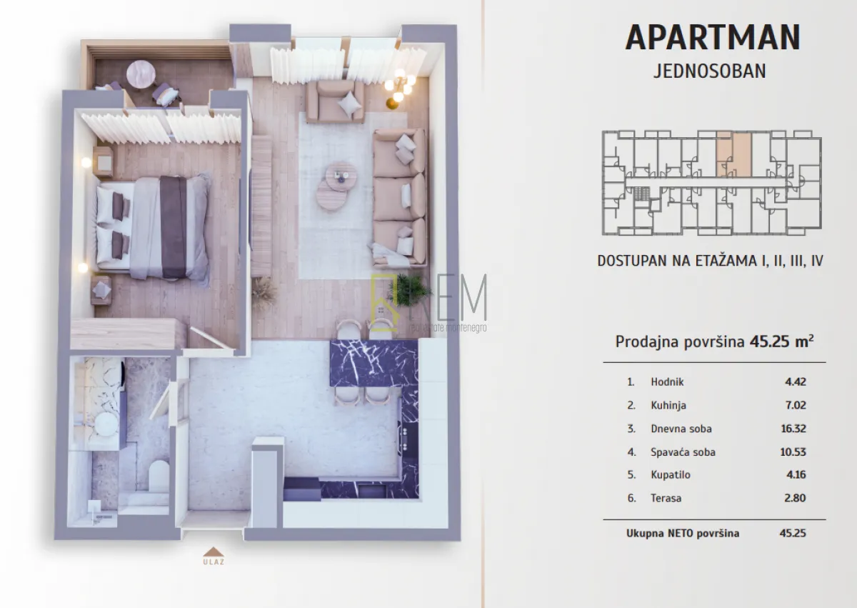 Sale, one bedroom apartment, 42m², Kolašin, Crna Gora