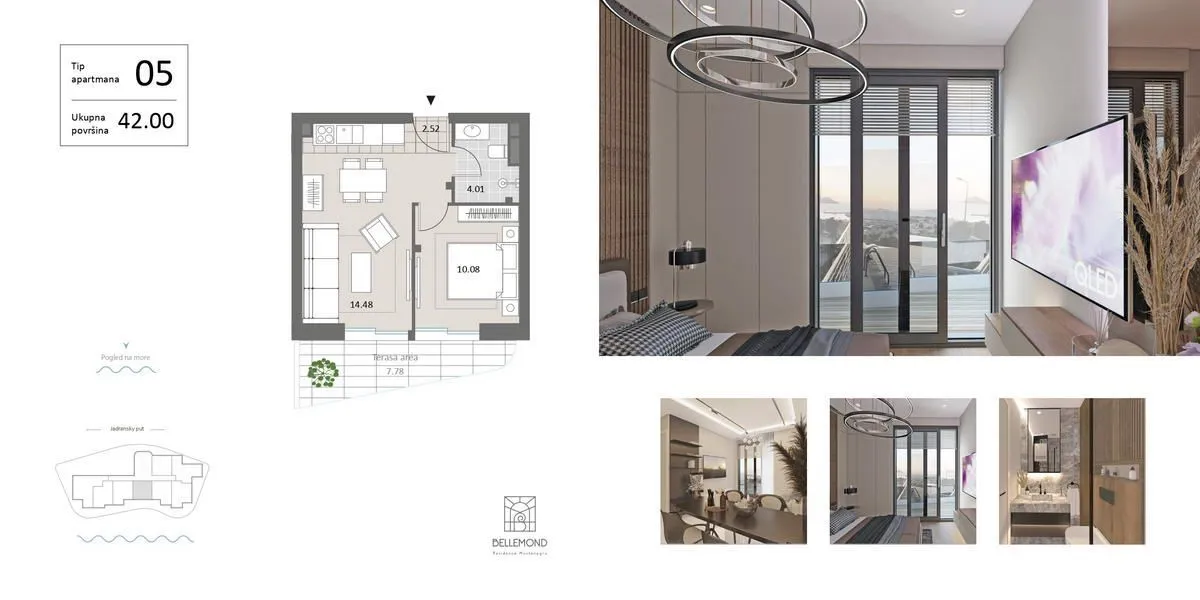 Sale, one bedroom apartment, 69m², Bečići, Budva