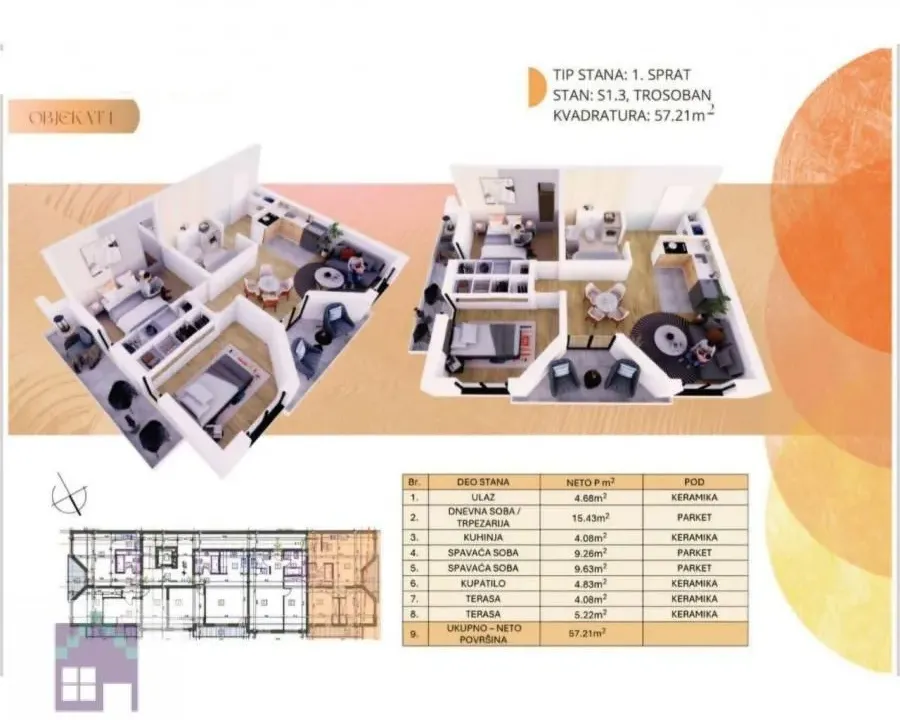 Sale, two bedroom apartment, 57m², Obrenovac, Beograd