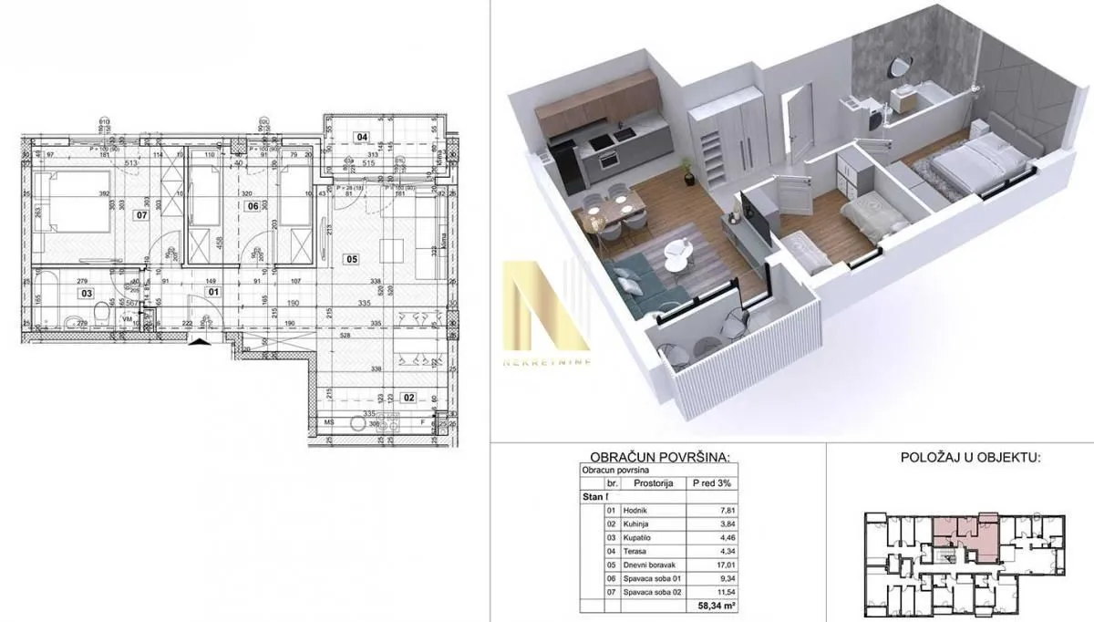 Sale, three bedroom apartment, 59m², Podbara, Novi Sad Sve Podlokacije