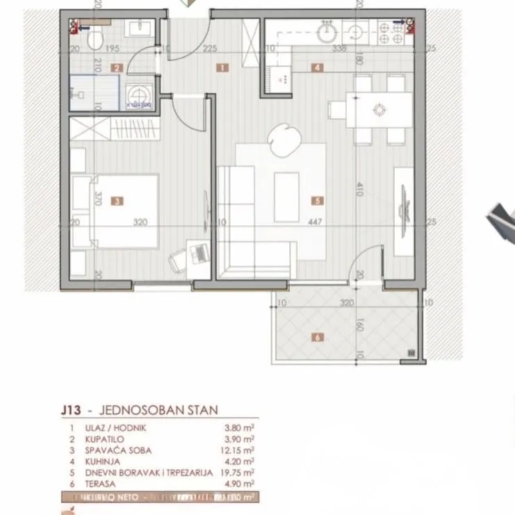 Sale, one bedroom apartment, 49m², Centar, Bar
