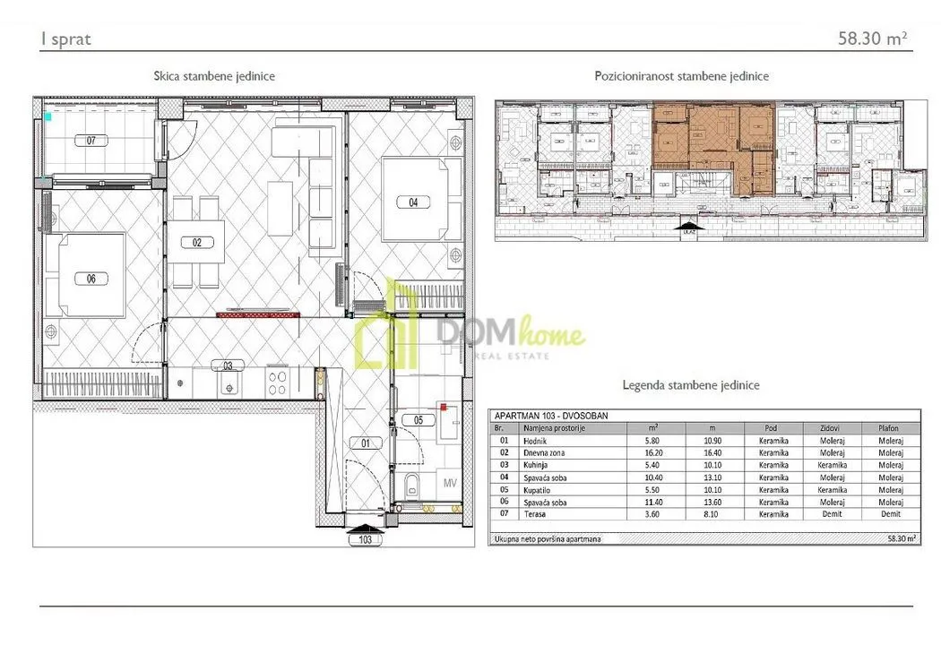 Prodaja, jednosoban stan, 58m², Đuraševići, Tivat