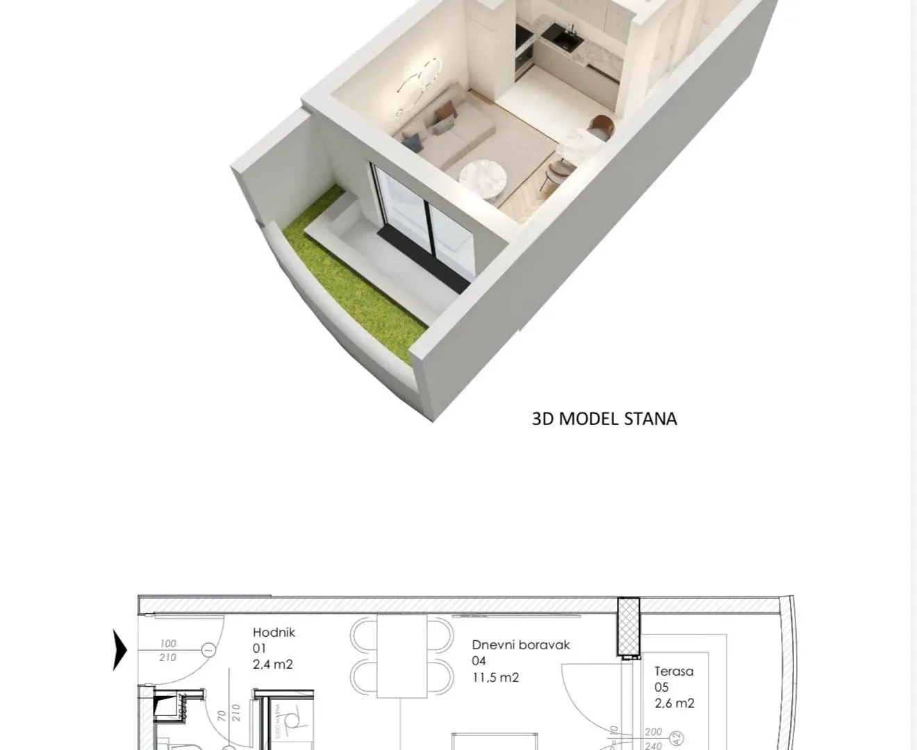 Sale, studio apartment, 26m², Centar, Bar