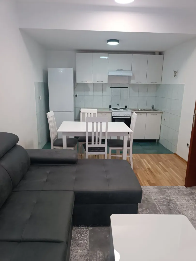 Living room with kitchen and dining area.