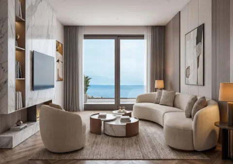 Modern living room with a sofa set and a sea view. - image 10