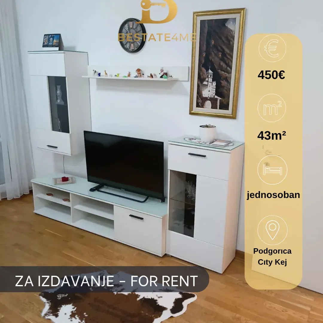 Rent, one bedroom apartment, 43m², City Kej, Podgorica