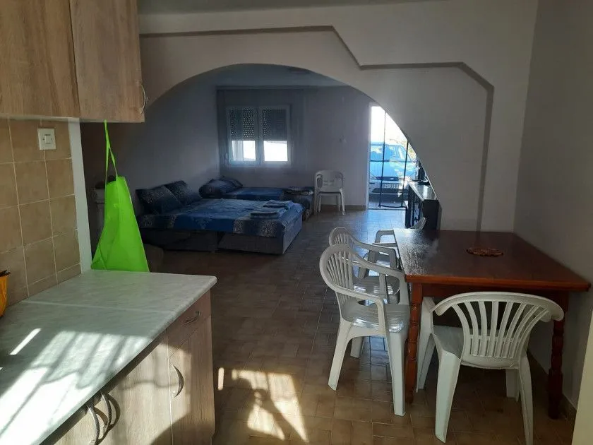 View from the kitchen towards the dining area and living room.