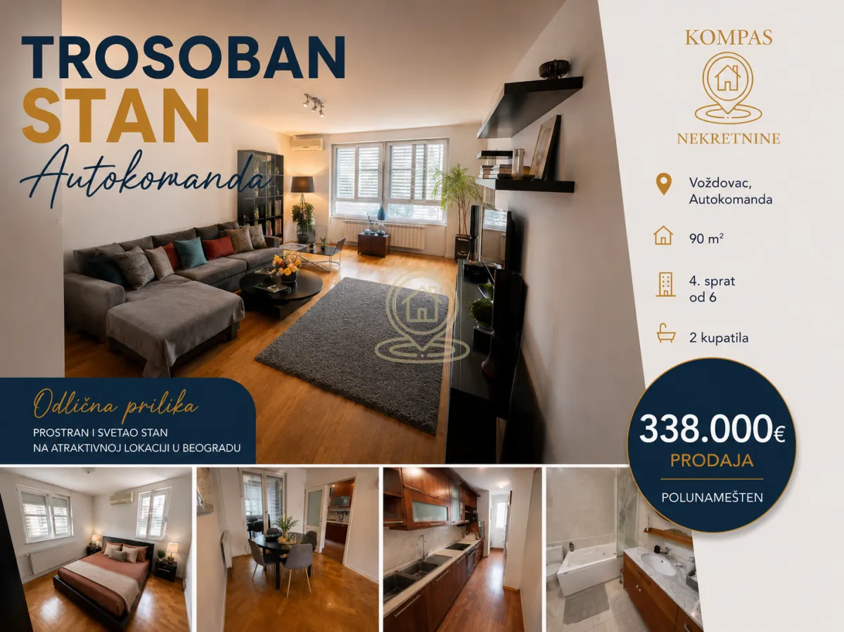 Sale, three bedroom apartment, 90m², Autokomanda, Voždovac Sve Podlokacije