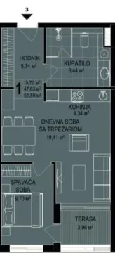Sale, one bedroom apartment, 52m², Bečići, Budva - image 9