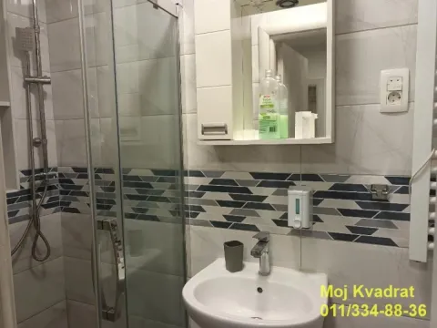 Bathroom equipped with a shower cabin, washbasin, and a mirrored cabinet. - image 9