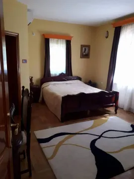 Bedroom with a wooden double bed and a rug. - image 7